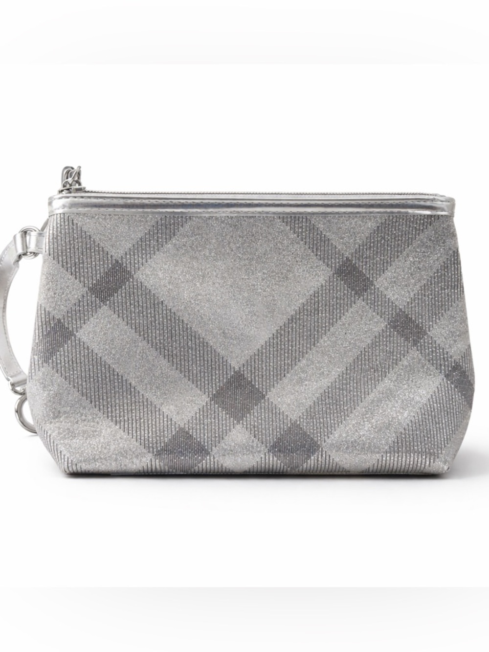 Burberry Silver Glitter Check Wristlet Cosmetic Pouch